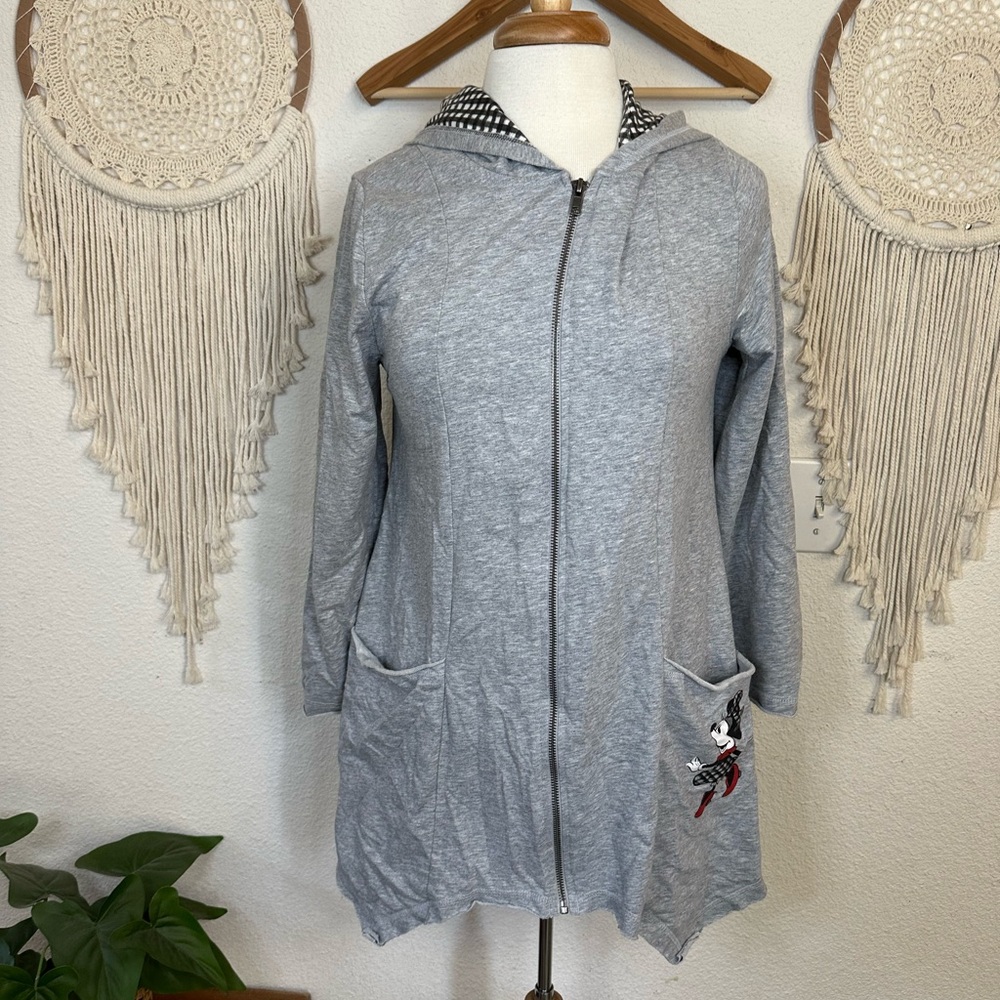 Disney parks gray hooded Minnie Mouse hooded zip sweatshirt lightweight medium